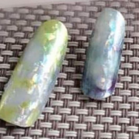 Slide On nail art Stickers Silver/ green marble