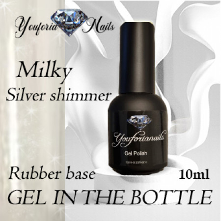Rubber Base Gel in the Bottle  Silver Shimmer Milky 10ml