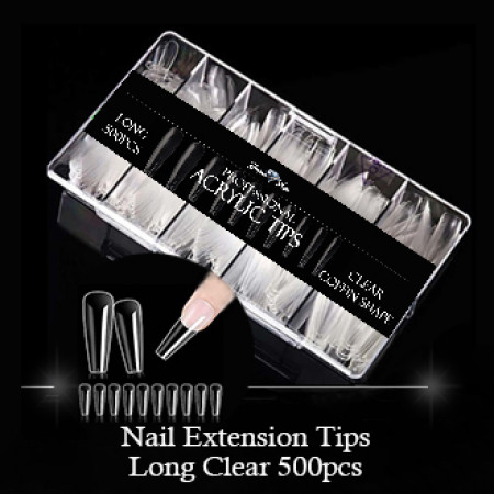 Nail Extension Tips Coffin Shape Clear Long 500pcs