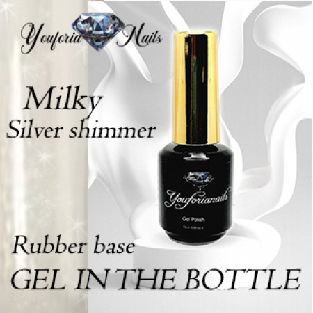 Rubber Base Gel in the Bottle Milky Silver Shimmer 15ml
